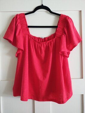 NWT Reitmans Red Square Neck Top with Ruffled Sleeves